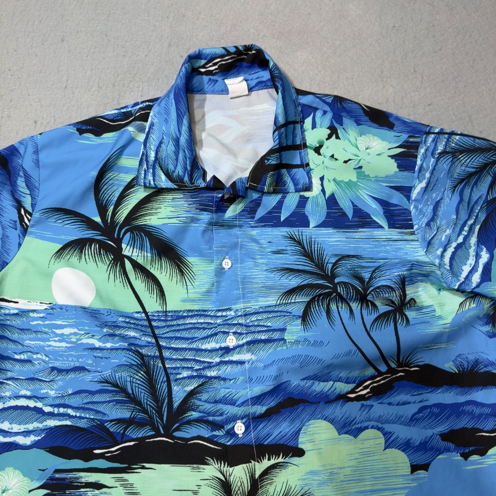 Unbranded Hawaiian Shirt Mens XL Blue‎ Tropical Scenic Print Short Sleeve Good
